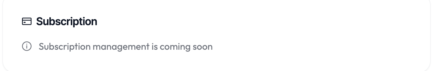 The Subscription card in the workspace settings